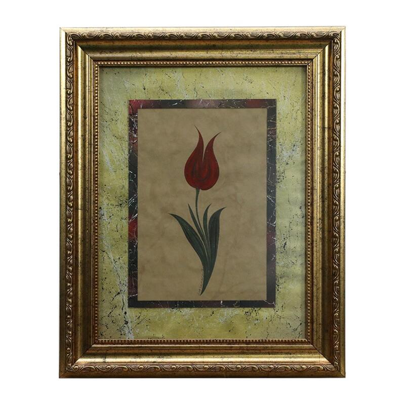 e38 EL İŞÇİLİĞİ KIRMIZI DESENLİ LALE EBRU TABLO 44*35 CM-6460 - 1