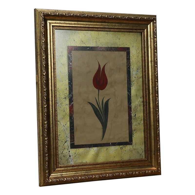 e38 EL İŞÇİLİĞİ KIRMIZI DESENLİ LALE EBRU TABLO 44*35 CM-6460 - 2