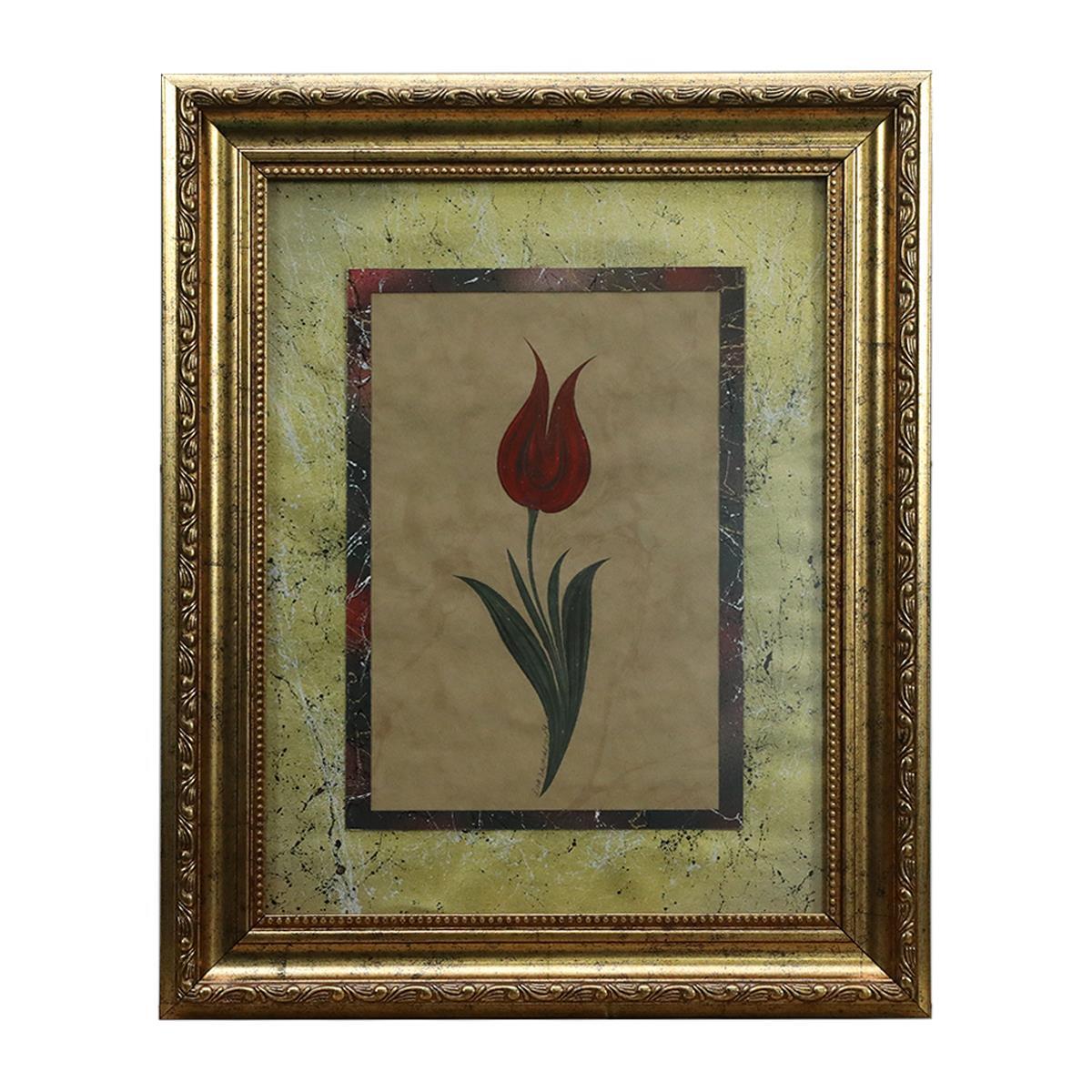 e38 EL İŞÇİLİĞİ KIRMIZI DESENLİ LALE EBRU TABLO 44*35 CM-6460
