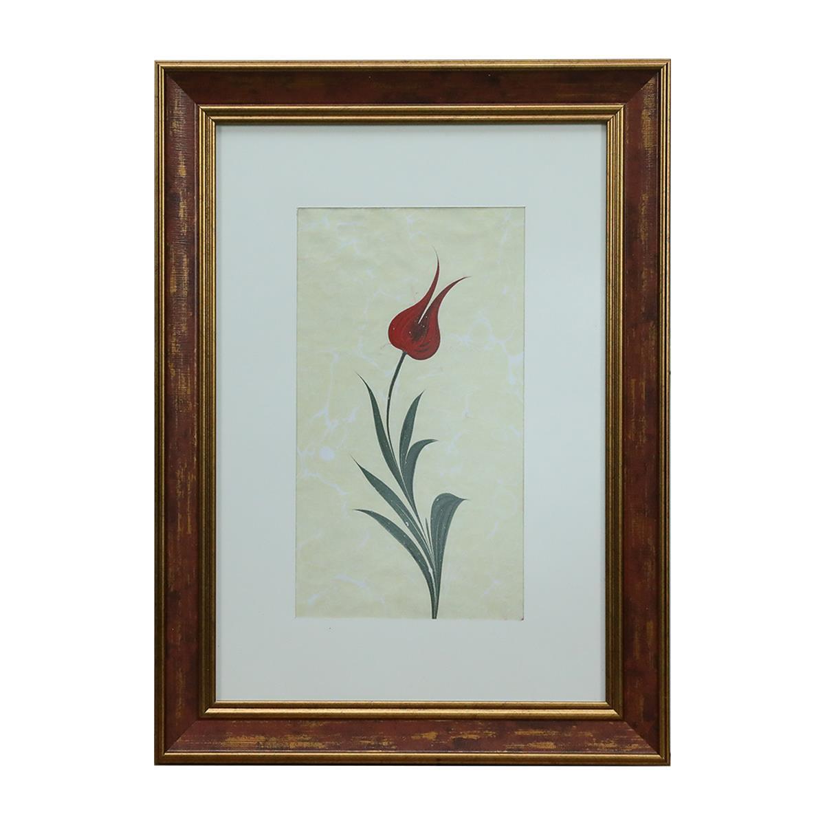 e38 EL İŞÇİLİĞİ KIRMIZI LALE EBRU TABLO 46*33 CM-6459