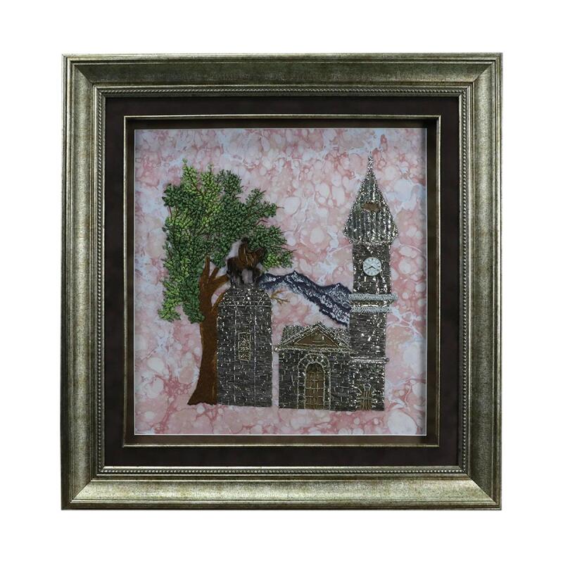 e38 EL İŞÇİLİĞİ KURDELE NAKIŞI SAAT KULESİ ve ATATÜRK HEYKELİ TABLO 70*70 cm - 6509 - 1