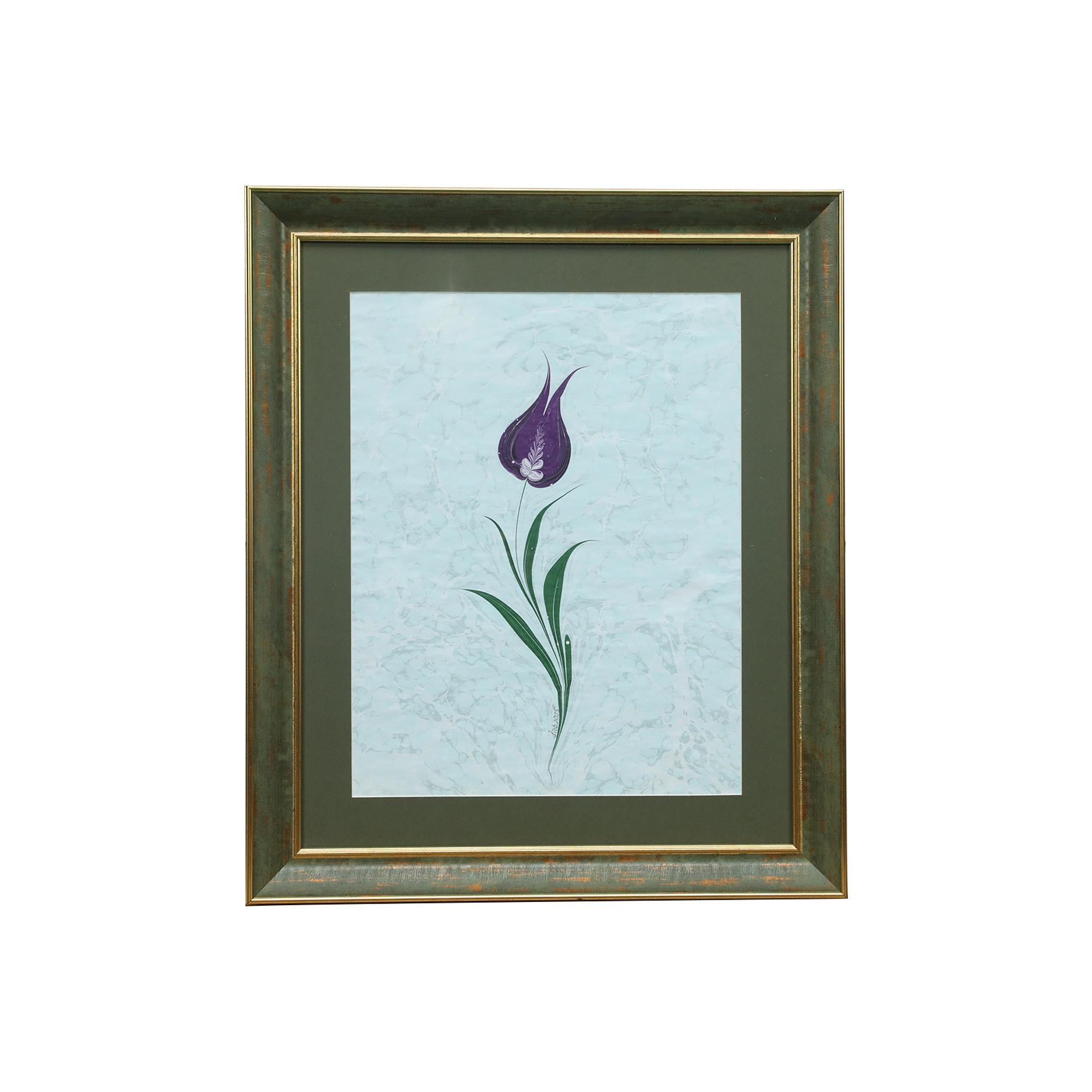 e38 EL İŞÇİLİĞİ LALE  EBRU TABLO 50x43  cm - 6226