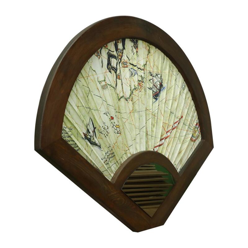 e38 EL İŞÇİLİĞİ MİNYATÜR PİRİ REİS AYNALI YELPAZE TABLO 80*100 CM - 6289 - 2