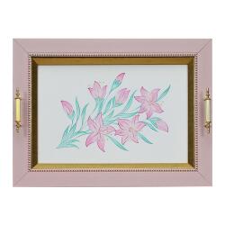 e38 EL İŞÇİLİĞİ PEMBE ÇİÇEK SULUBOYA TEPSİ 36x48 cm - 6223 - e38
