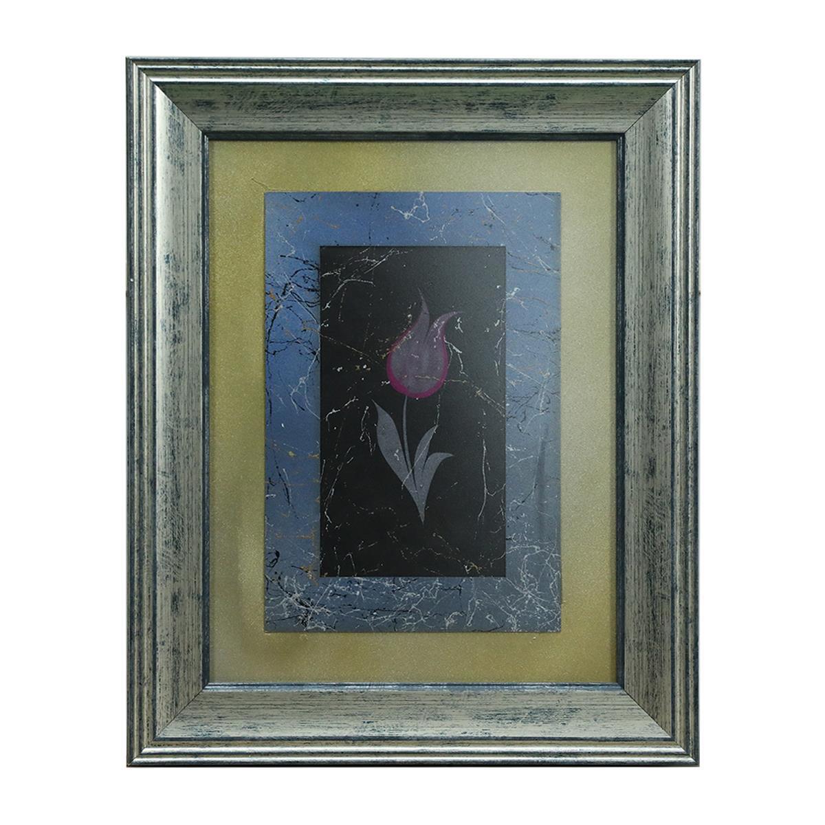e38 EL İŞÇİLİĞİ PEMBE DESENLİ LALE EBRU TABLO 38*31 CM-6461