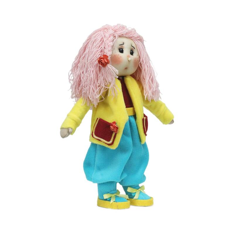 e38 EL İŞÇİLİĞİ PEMBE SAÇLI KIZ DEKOR BEBEK 32 CM - 6235 - 2