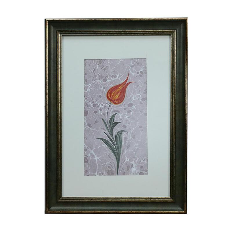 e38 EL İŞÇİLİĞİ SARI LALE EBRU TABLO 46*33 CM-6458 - 1