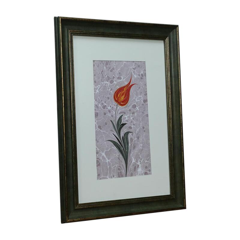 e38 EL İŞÇİLİĞİ SARI LALE EBRU TABLO 46*33 CM-6458 - 2