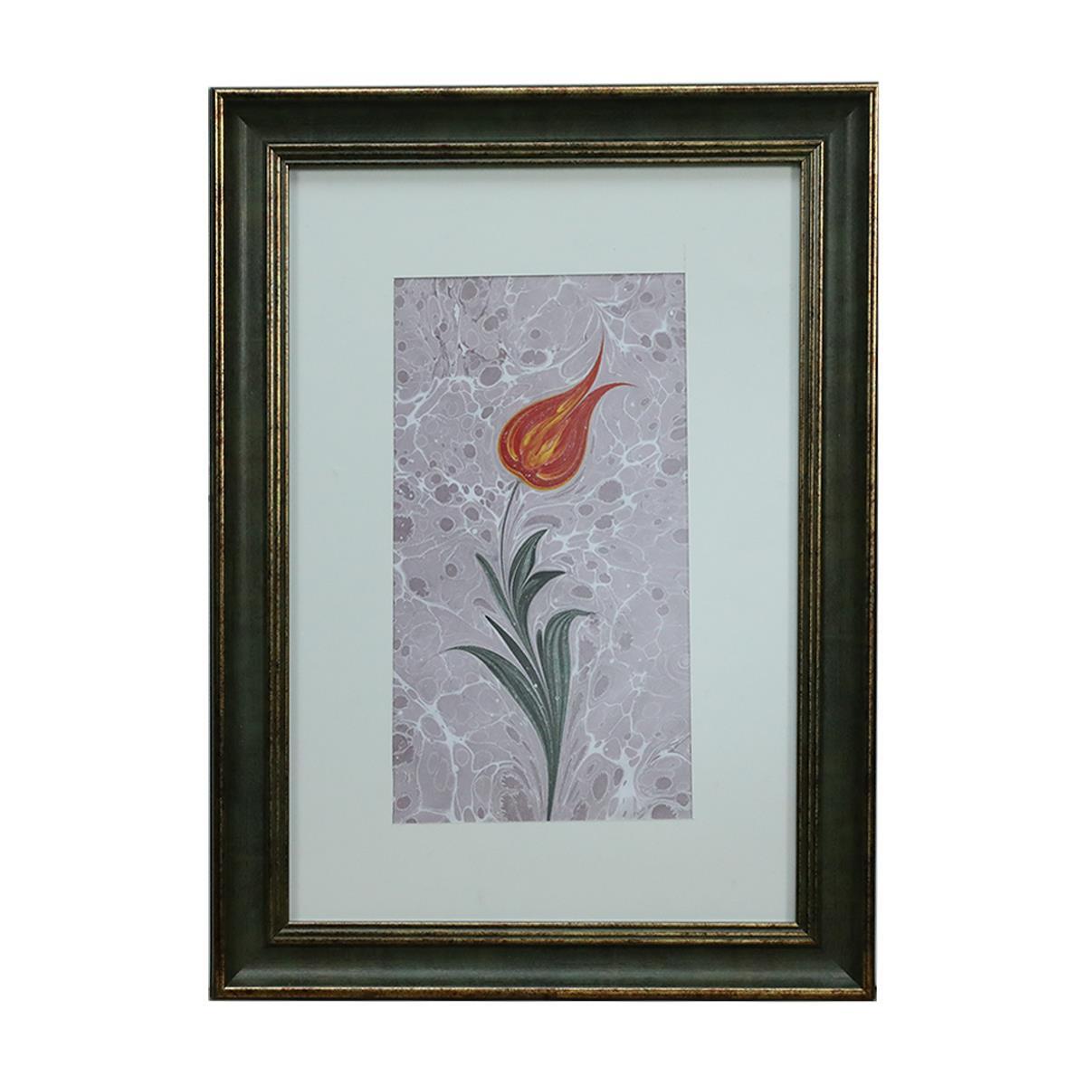 e38 EL İŞÇİLİĞİ SARI LALE EBRU TABLO 46*33 CM-6458