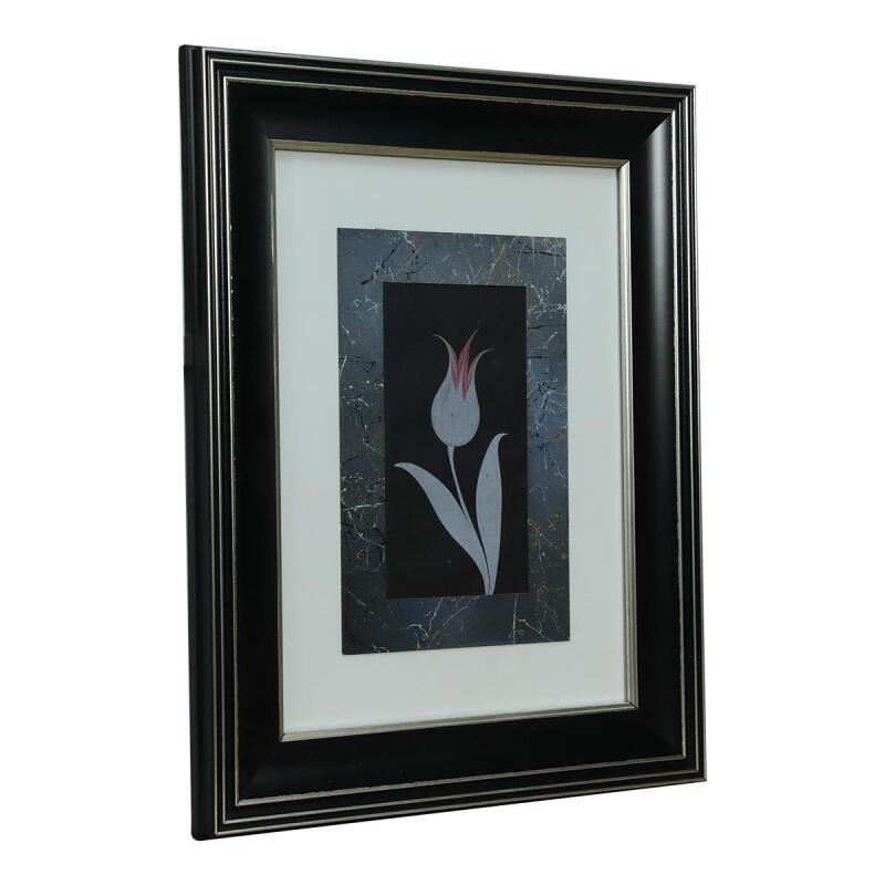 e38 EL İŞÇİLİĞİ SİYAH ZEMİNLİ LALE EBRU TABLO 43*35 CM-6462 - 2