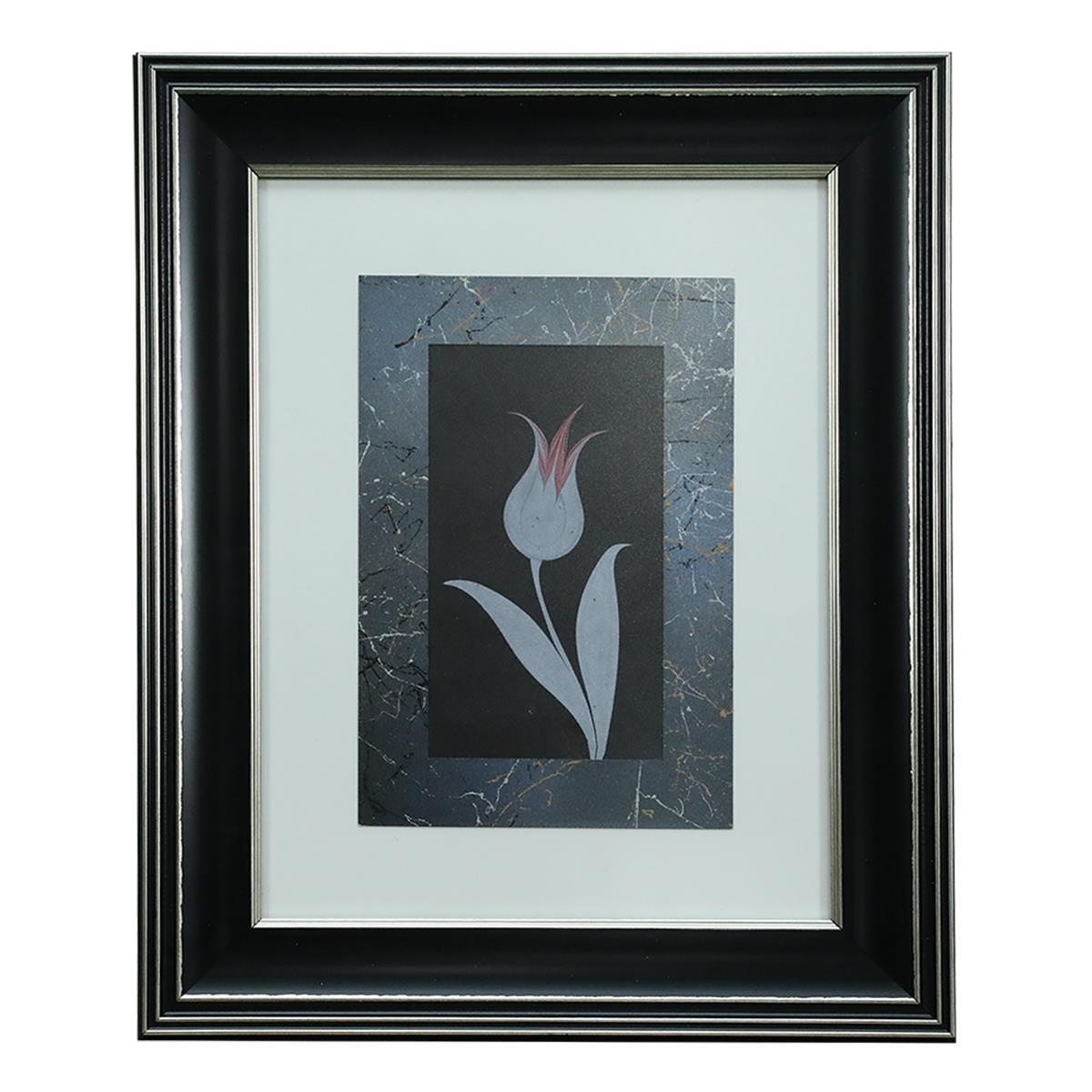 e38 EL İŞÇİLİĞİ SİYAH ZEMİNLİ LALE EBRU TABLO 43*35 CM-6462