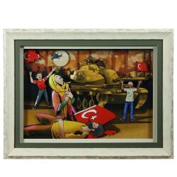 e38 EL İŞÇİLİĞİ TANK VE İNSAN KAĞIT RÖLYEF TABLO 65x85 CM - 6338 - 1
