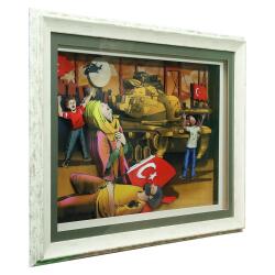 e38 EL İŞÇİLİĞİ TANK VE İNSAN KAĞIT RÖLYEF TABLO 65x85 CM - 6338 - 2