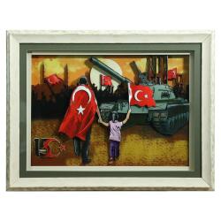 e38 EL İŞÇİLİĞİ TANK VE İNSAN KAĞIT RÖLYEF TABLO 66x86 CM - 6337 - e38