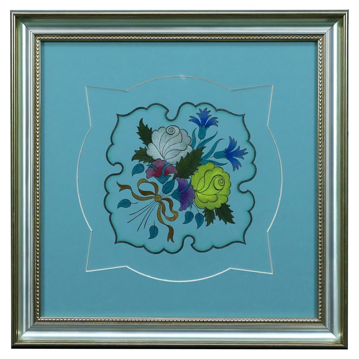 e38 EL İŞÇİLİĞİ TEZHİP ÇİÇEK BUKETİ TABLO 40 x 40 cm - 5967