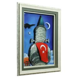 e38 EL İŞÇİLİĞİ TÜRK BAYRAĞI KAĞIT RÖLYEF TABLO 66x86 CM - 6341 - 2