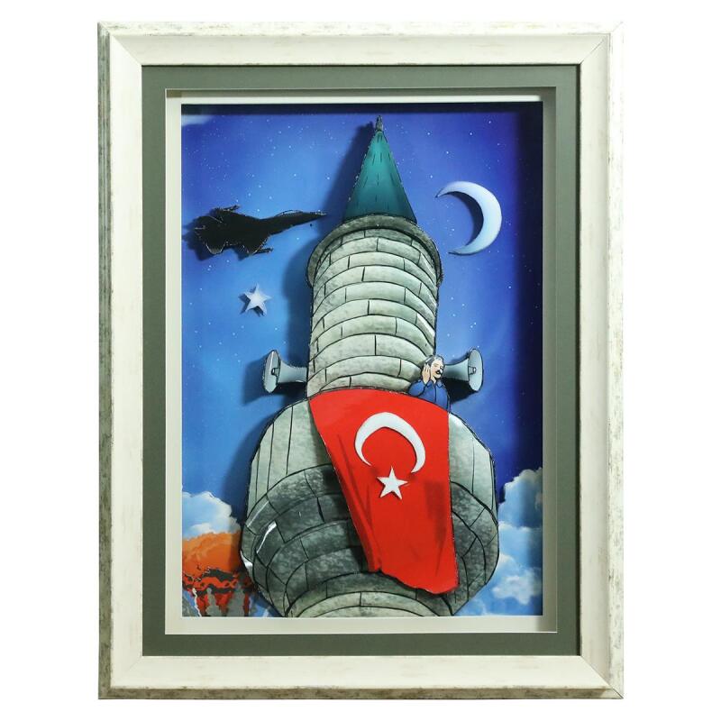 e38 EL İŞÇİLİĞİ TÜRK BAYRAĞI KAĞIT RÖLYEF TABLO 66x86 CM - 6341 - 1