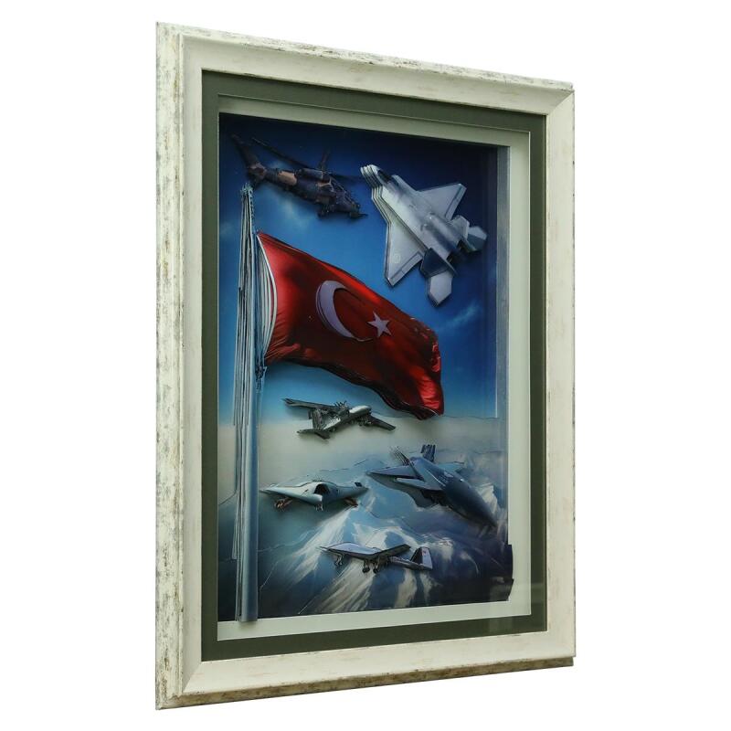e38 EL İŞÇİLİĞİ TÜRK BAYRAĞI KAĞIT RÖLYEF TABLO 66x86 CM - 6342 - 2