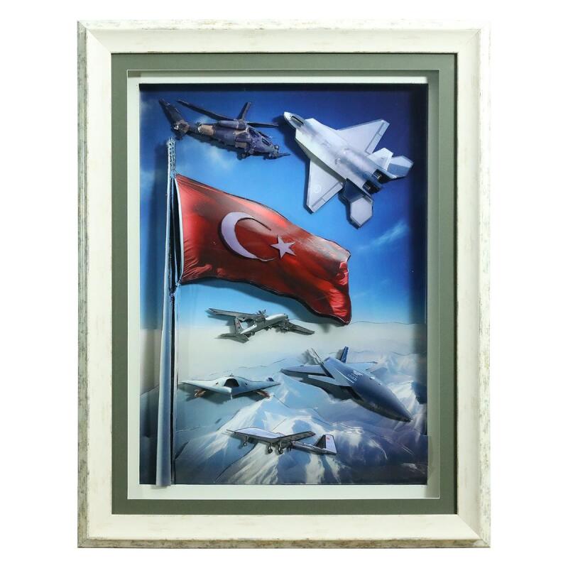 e38 EL İŞÇİLİĞİ TÜRK BAYRAĞI KAĞIT RÖLYEF TABLO 66x86 CM - 6342 - 1