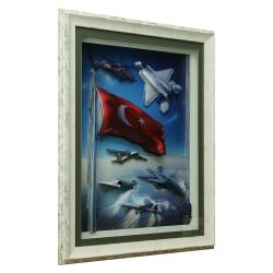 e38 EL İŞÇİLİĞİ TÜRK BAYRAĞI KAĞIT RÖLYEF TABLO 66x86 CM - 6342 - 2