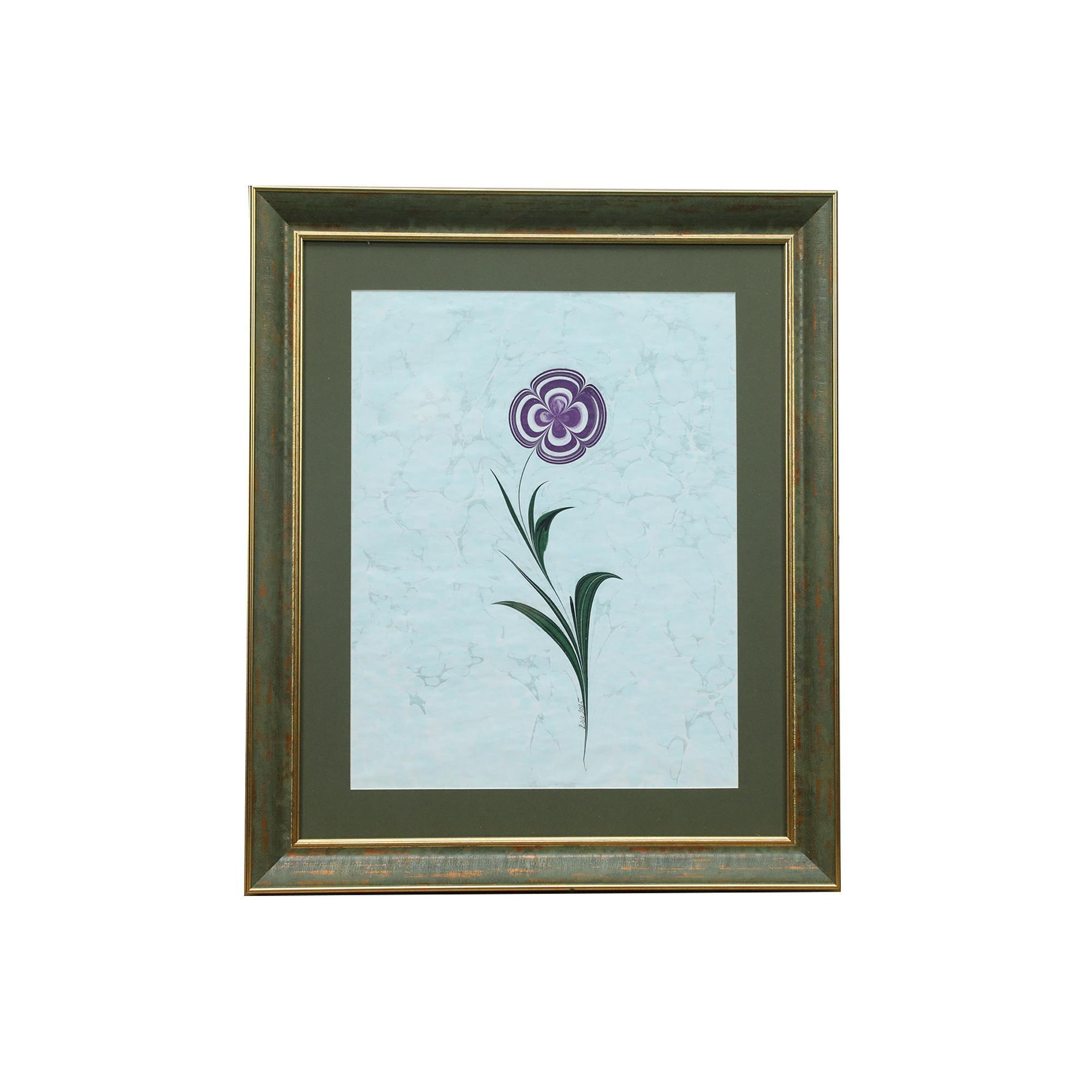 e38 EL İŞÇİLİĞİ YONCA YAPRAĞI EBRU TABLO 50x43  cm - 6231