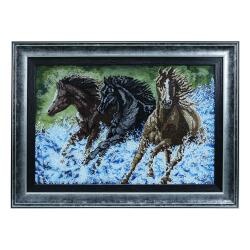 e38 HAND WORKED GLASS PAINTED HORSE PAINTING 70*54 cm - 5827 - e38