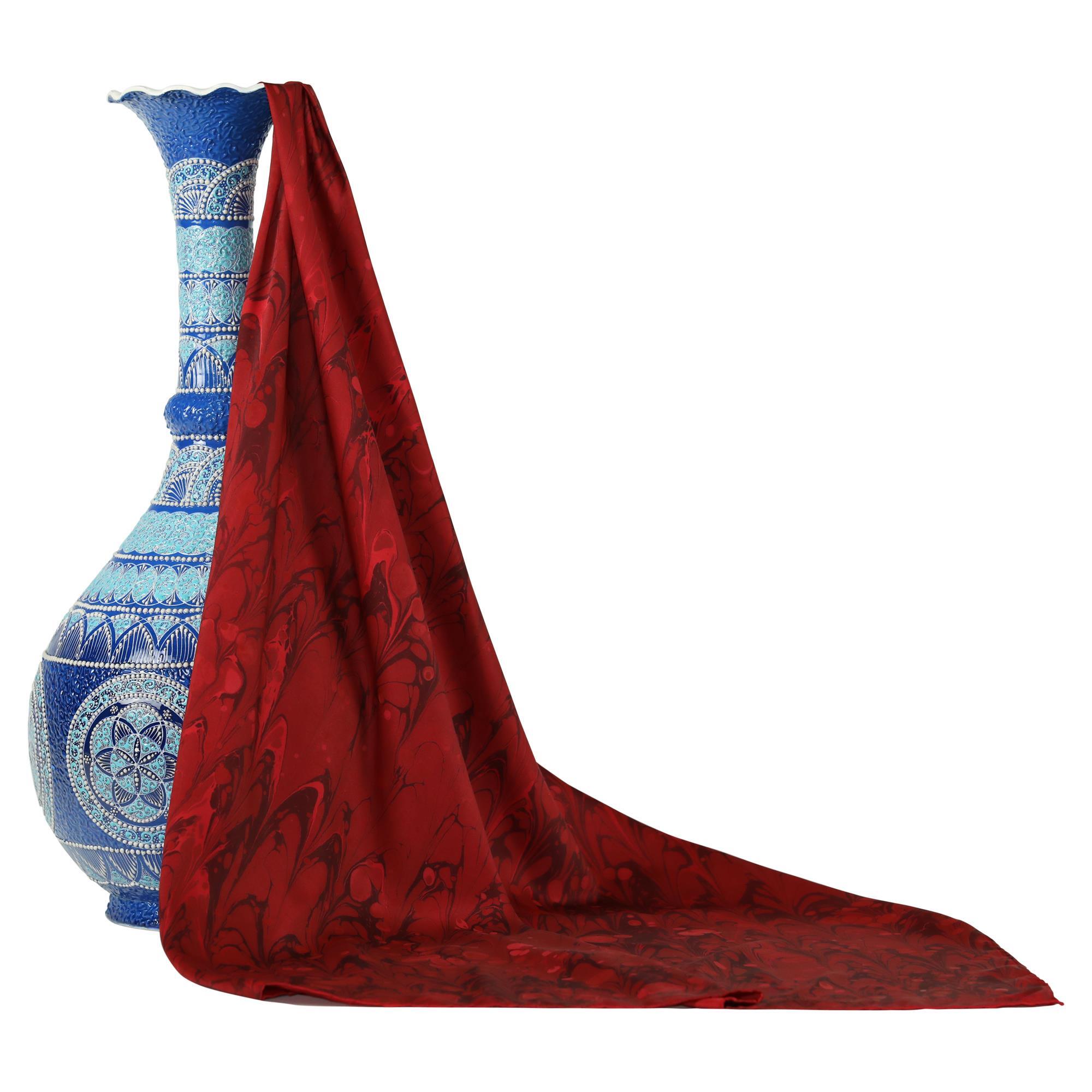 e38 EL İŞÇİLİĞİ KADIN RENKLİ EBRU EŞARP 90*90 cm - E0056