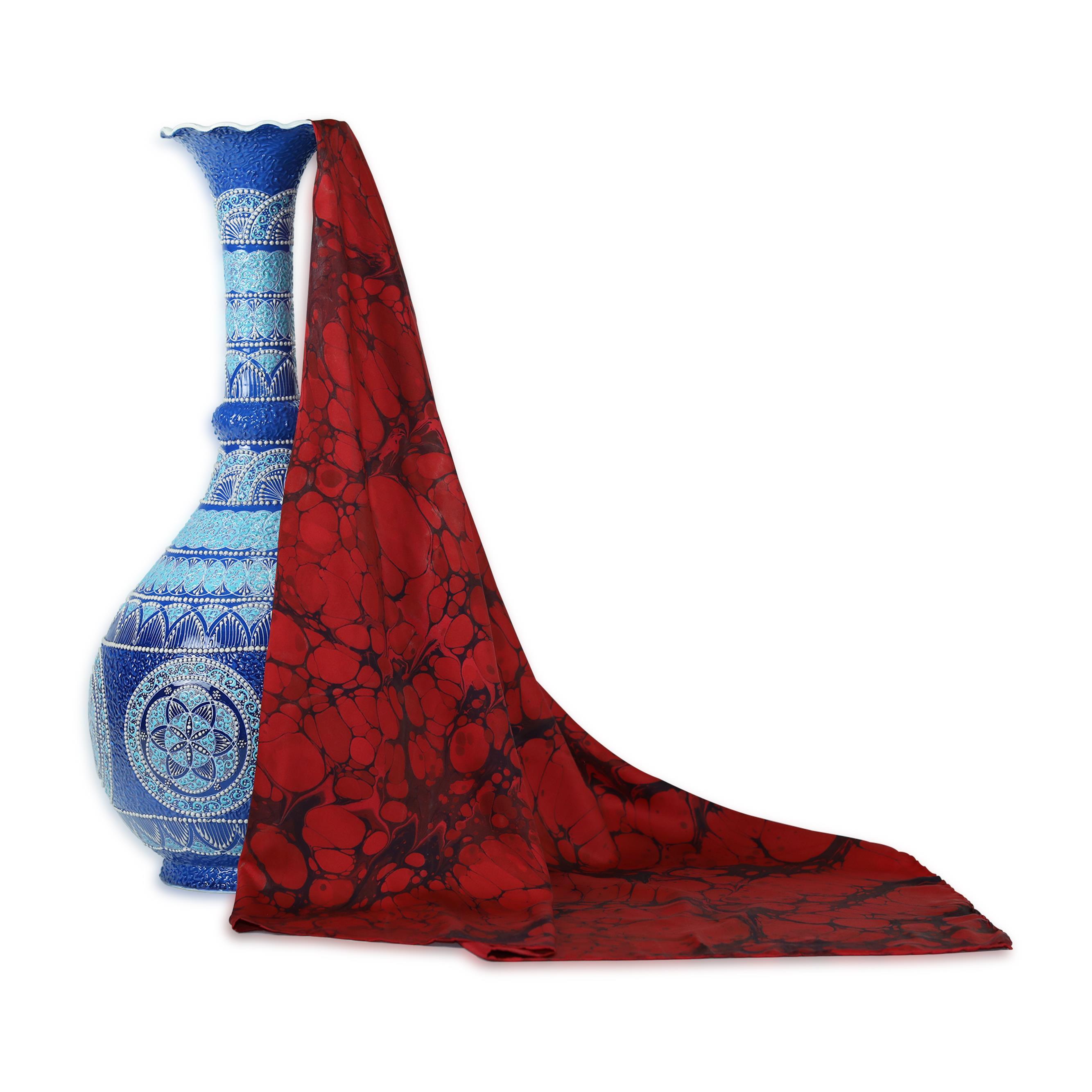 e38 EL İŞÇİLİĞİ  KADIN RENKLİ EBRU EŞARP 90*90 cm - E0068