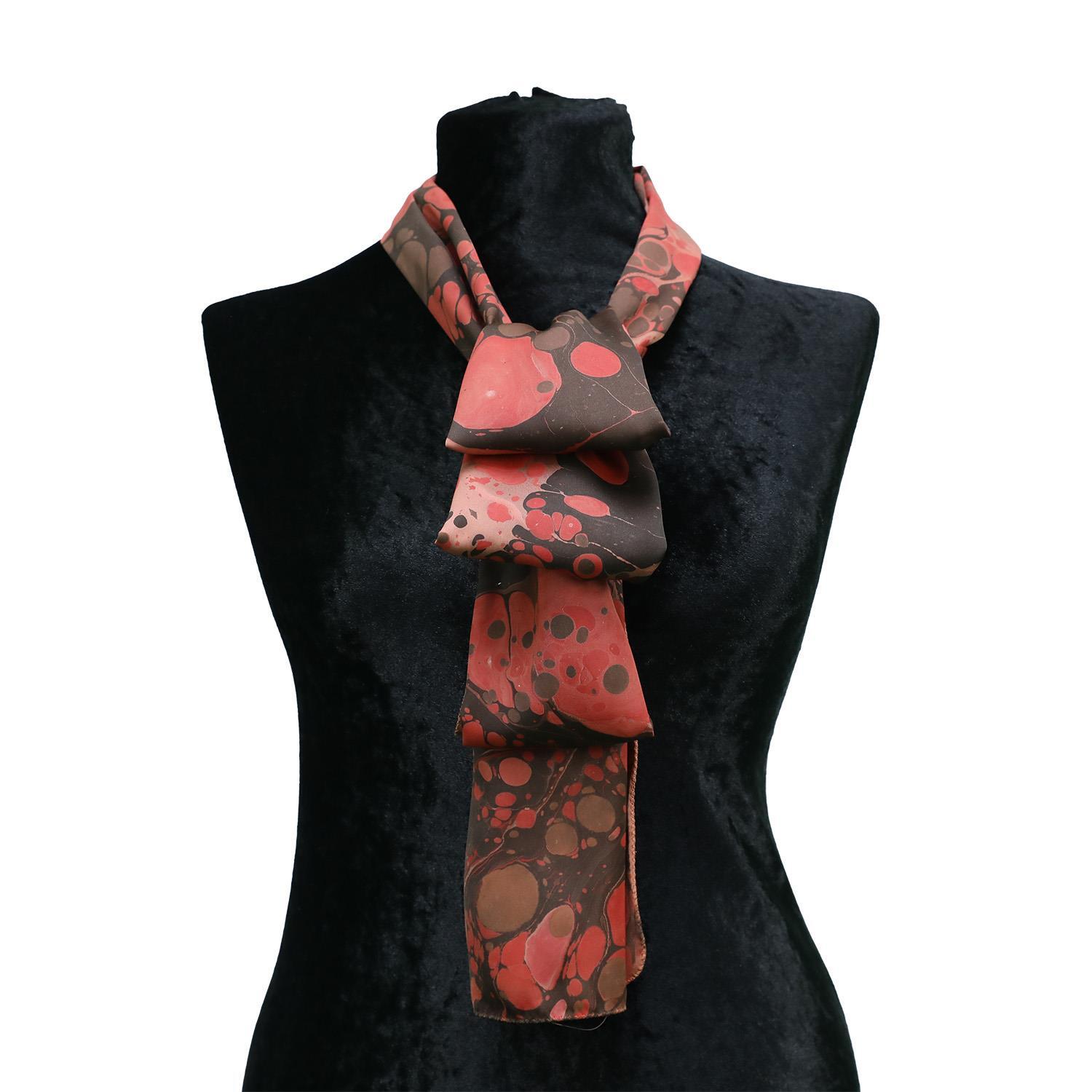 e38 EL İŞÇİLİĞİ KADIN RENKLİ EBRU FULAR 167*33 cm - F0019