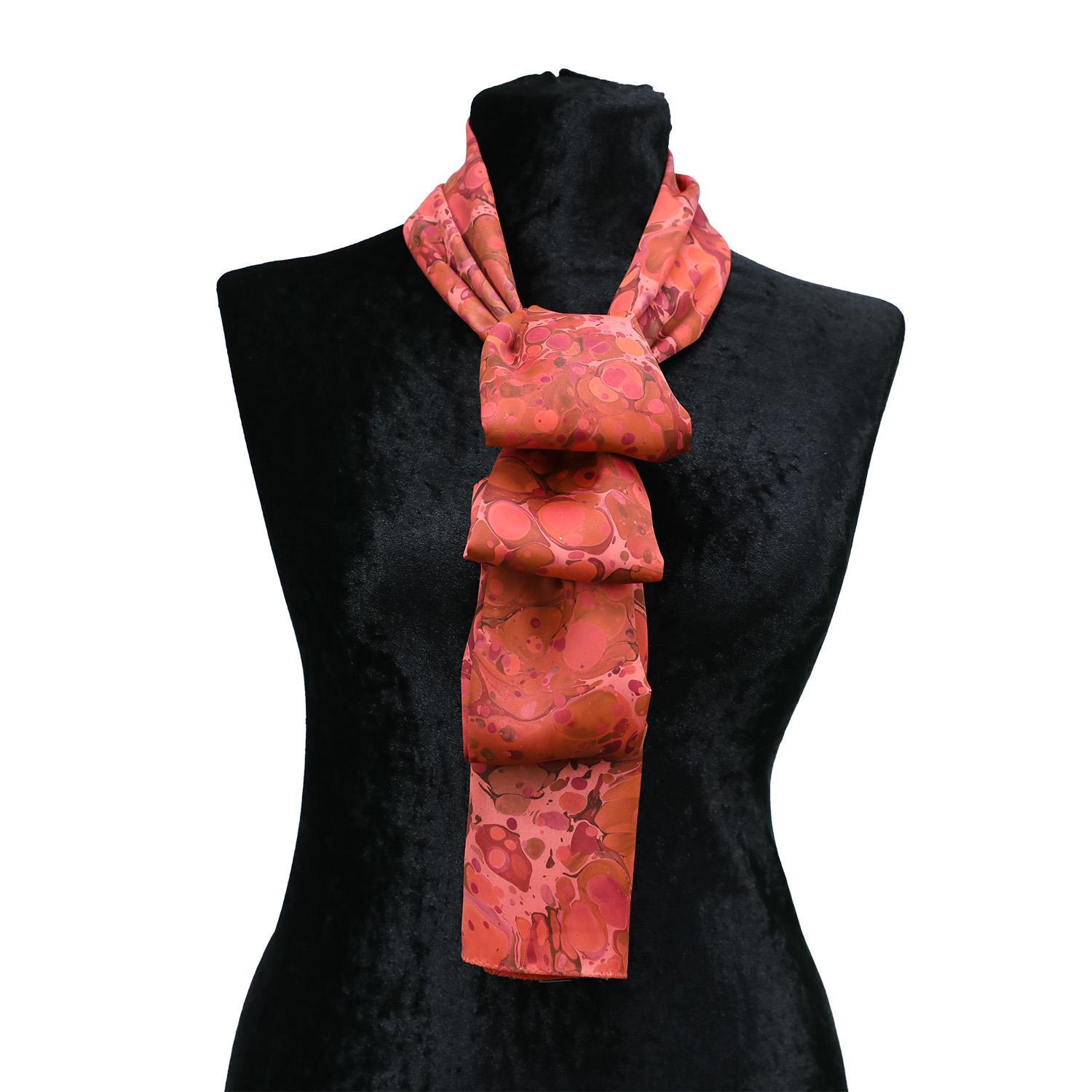 e38 EL İŞÇİLİĞİ KADIN RENKLİ EBRU FULAR 167*33 cm - F0023