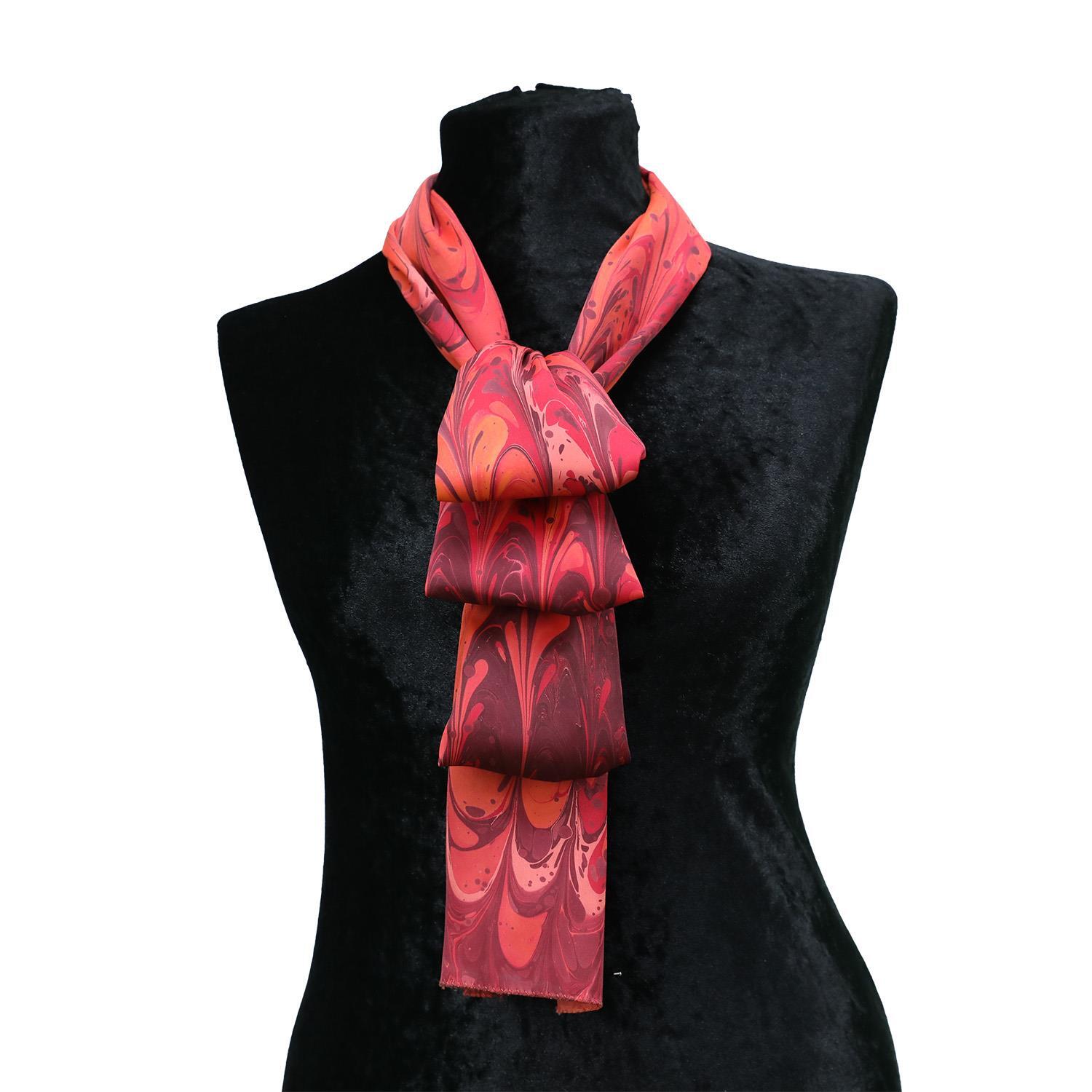 e38 EL İŞÇİLİĞİ KADIN RENKLİ EBRU FULAR 167*33 cm - F0027