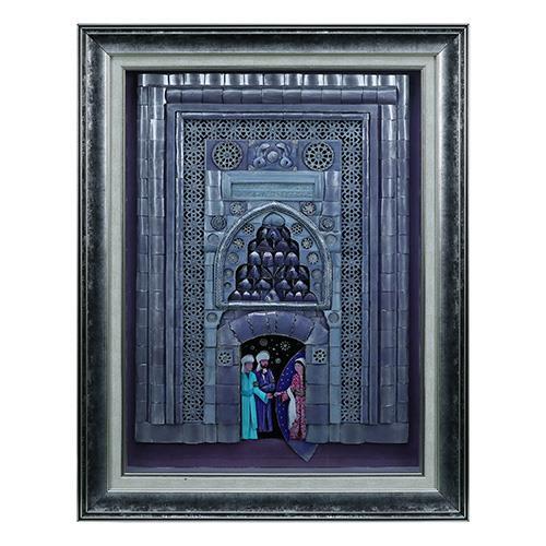 e38 EL İŞÇİLİĞİ GEVHER NESİBE MEDRESESİ KAPI GİRİŞİ KAĞIT RÖLYEF TABLO 81*62 cm - 5845 - 1