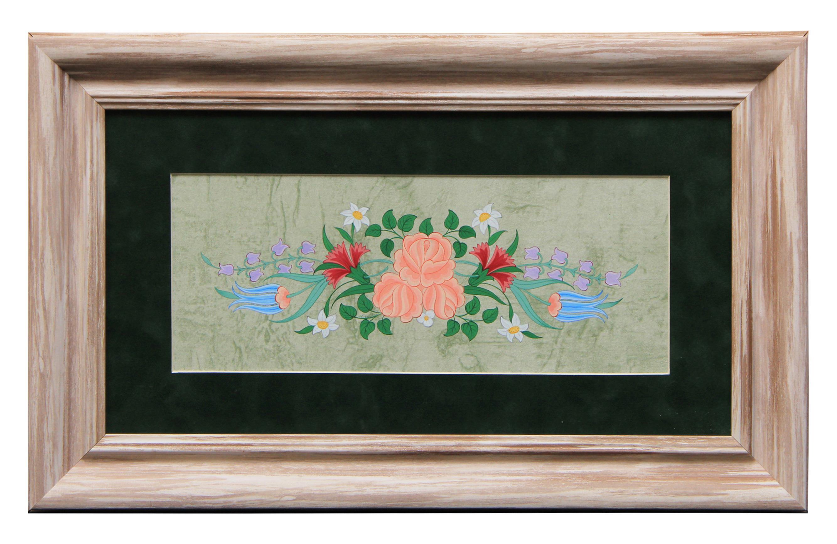 e38 EL İŞÇİLİĞİ KIR ÇİÇEKLİ TEZHİP TABLO 53*33 cm - 3178