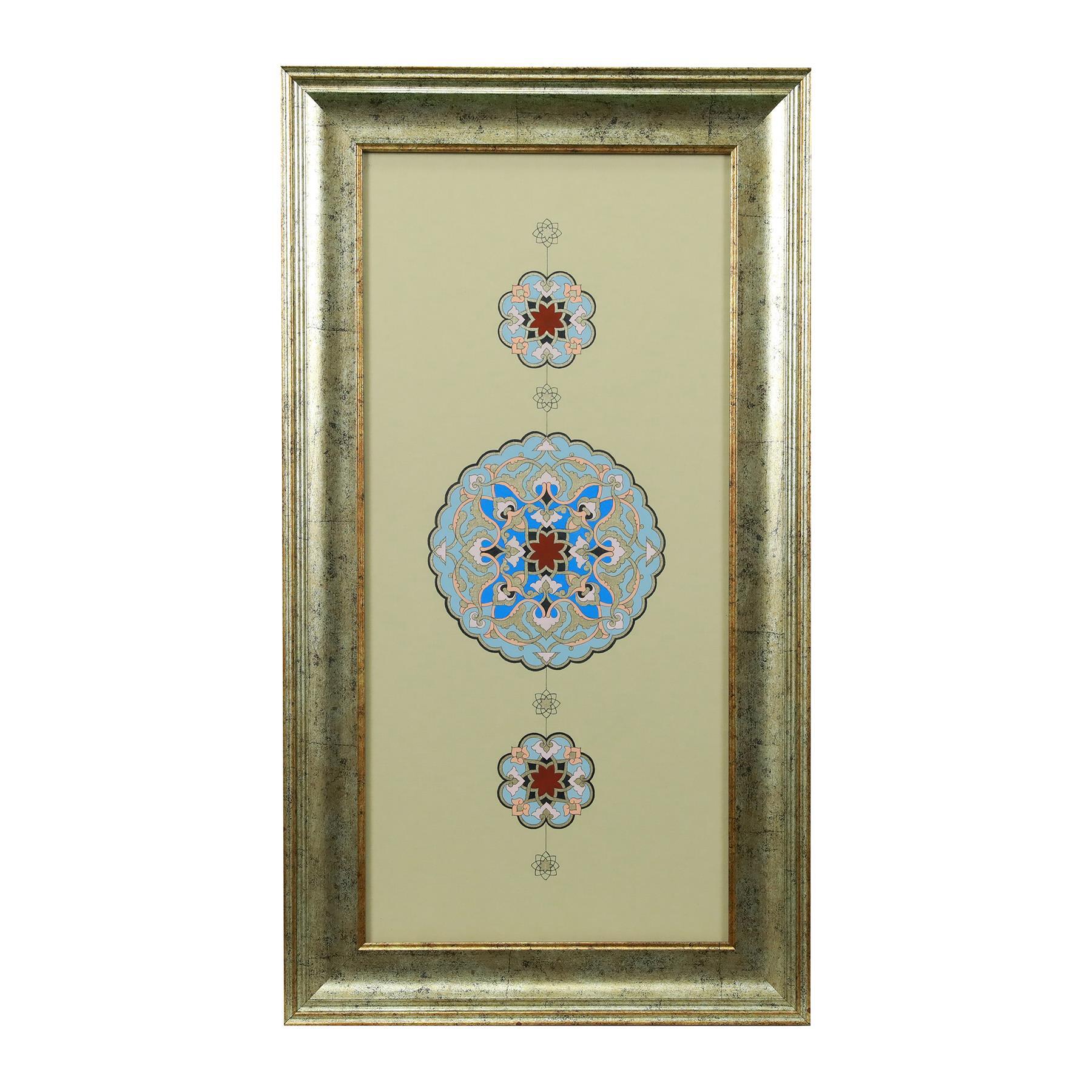 e38 EL İŞÇİLİĞİ RUMİ MOTİFLİ MADALYON TEZHİP TABLO 60*33 cm- 5595