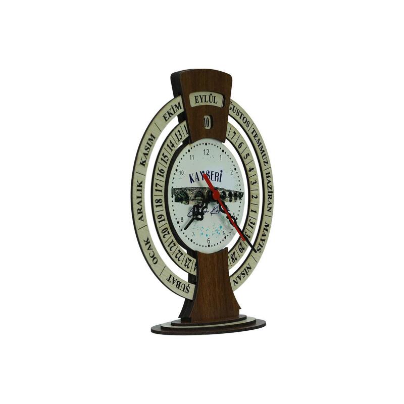 e38 KAYSERİ ŞAHRUK KÖPRÜSÜ AHŞAP TAKVİMLİ MASA SAATİ 25x20 cm- 6010 - 2