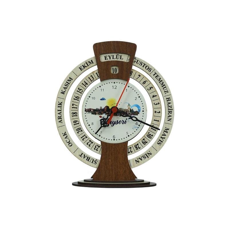 e38 KAYSERİ TEMALI AHŞAP TAKVİMLİ MASA SAATİ 25x20 cm- 6011. - 1
