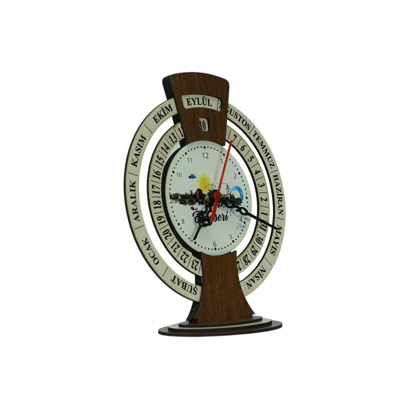 e38 KAYSERİ TEMALI AHŞAP TAKVİMLİ MASA SAATİ 25x20 cm- 6011. - 2