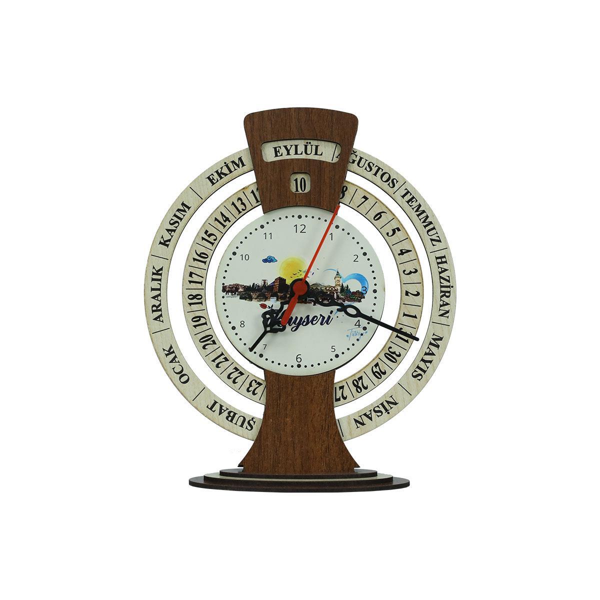 e38 KAYSERİ TEMALI AHŞAP TAKVİMLİ MASA SAATİ 25x20 cm- 6011.