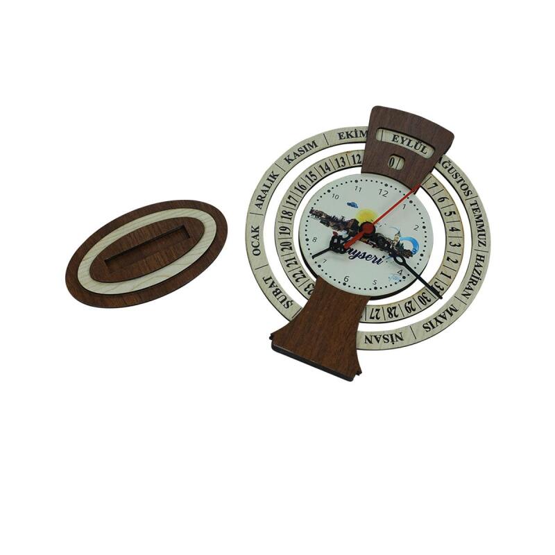 e38 KAYSERİ TEMALI AHŞAP TAKVİMLİ MASA SAATİ 25x20 cm- 6011. - 4