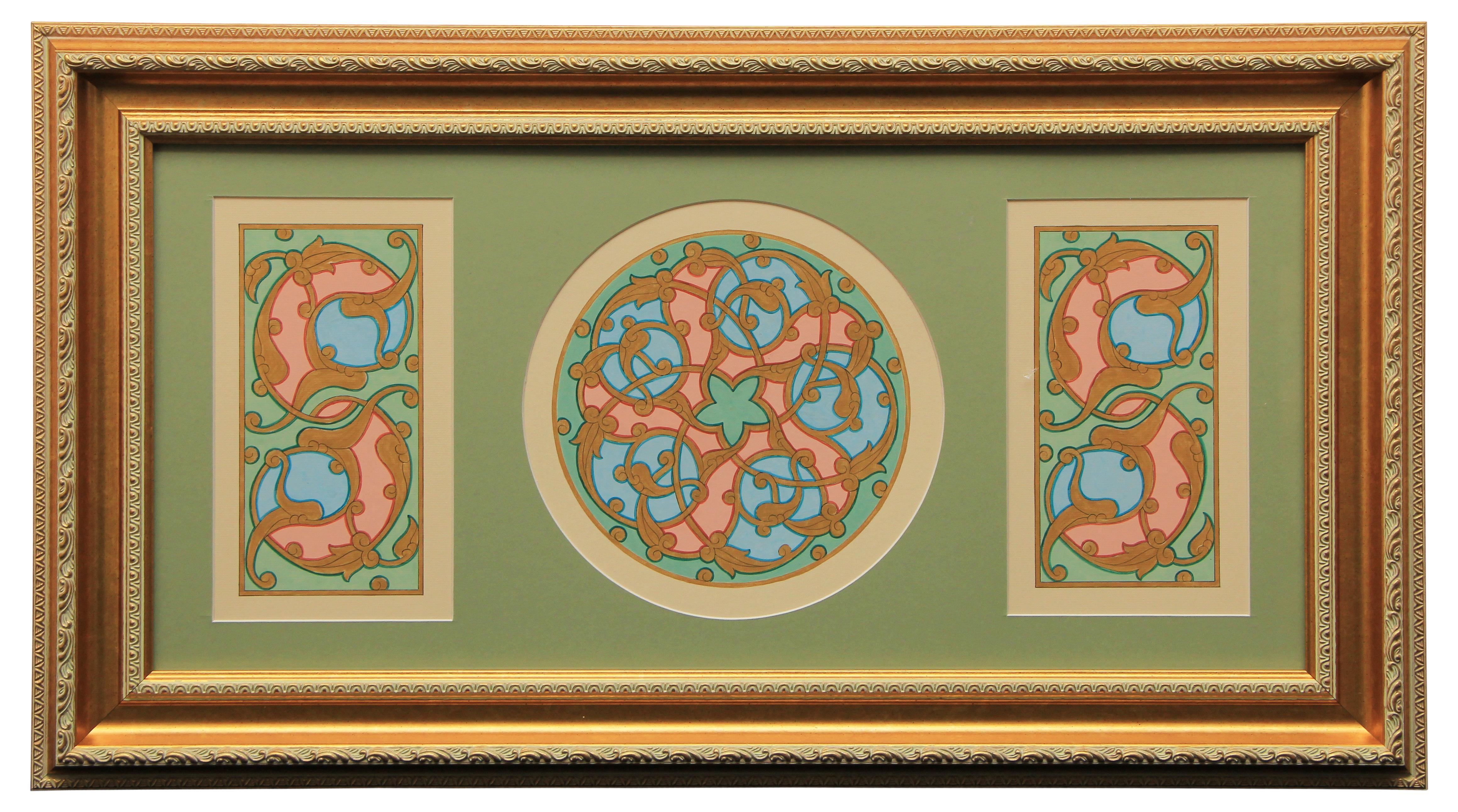 e38 EL İŞÇİLİĞİ ÜÇLÜ RUMİLİ TEZHİP TABLO 45 x 80 cm - 3176